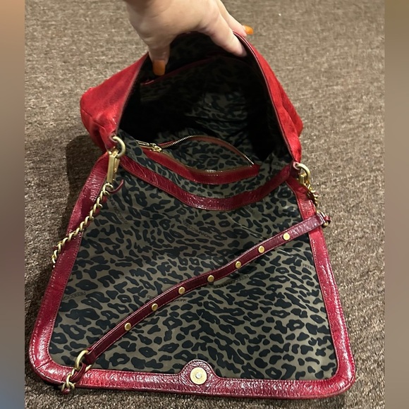 REBECCA MINKOFF Red Multi Zipper Chain strap Studs Shoulder Bag Purse - Picture 3 of 8